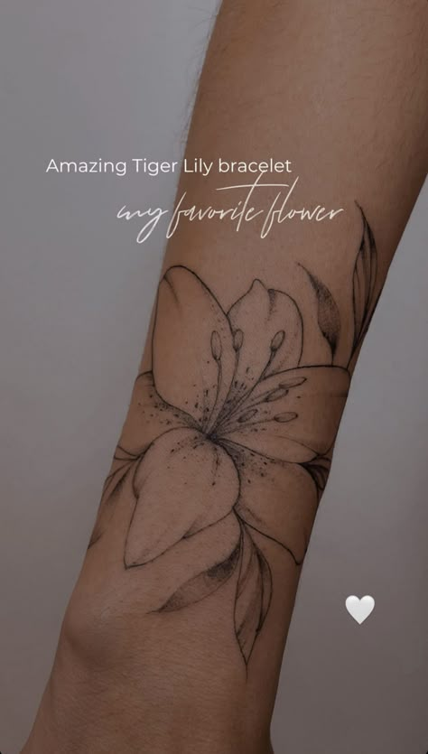 Lily Tattoo Sleeve, Flower Tattoo Wrist, Tiger Lily Tattoos, Tattoo Cover Ups, 50 Tattoo, Lily Flower Tattoos, Flower Tattoo Ideas, Tattoo Wrist, Forarm Tattoos