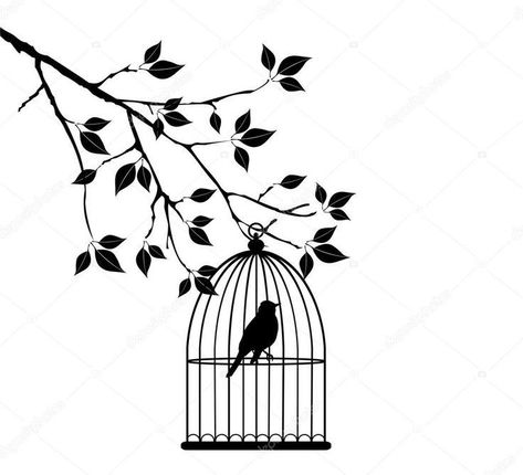 Cute Coloring Page, Tattoo Silhouette, Small Bird Tattoos, Red Bird Tattoos, Bird In A Cage, Watercolor Tattoo Flower, Vintage Bird Cage, Bird Tattoo, Black Background Images