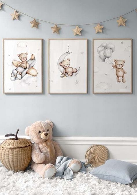 Captivating Baby's First Moments: Newborn Stats Posters Baby Boy Nursery Room Ideas Teddy Bear, Teddy With Balloons, Teddy Bear Nursery Theme, Teddy Bear Room, Little Boy Nursery, Bear Nursery Theme, Teddy Nursery, Baby Handprint Crafts, Brown Nursery