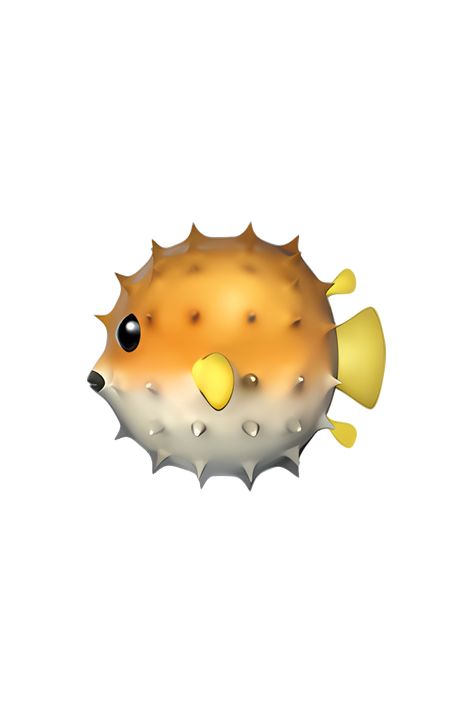 The blowfish emoji 🐡 depicts a round, puffy fish with a spiky exterior. It has a large head with small eyes and a small mouth. The body is covered in yellow and brown stripes, and it has several sharp spines protruding from its skin. The fins are small and located towards the back of the fish. Overall, the blowfish emoji has a cute and cartoonish appearance. Fish Emoji, Emoji Ip, Emojis Iphone, Emoji Copy, Apple Emojis, Emoji Dictionary, Fish Png, Small Eyes, Iphone Emoji