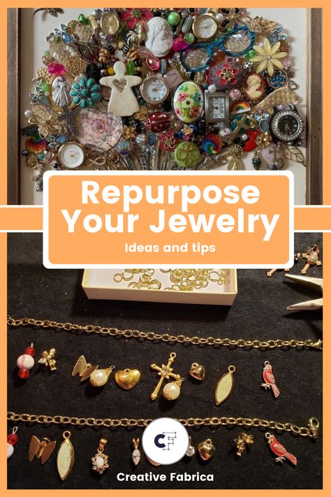 Ways To Use Old Costume Jewelry, What To Do With Costume Jewelry, Crafts With Brooches Old Jewelry, Crafts Using Old Jewelry Ideas, Jewelry Keepsake Ideas, Old Jewelry Crafts Necklaces, What To Do With Grandmas Jewelry, Repurposed Old Jewelry, Things To Make With Old Jewelry Making Tools