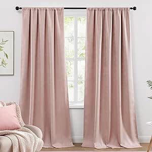 Blush Velvet Curtains, Tall Curtains, Pink Velvet Curtains, Spa Office, Privacy Window, Velvet Drapes, Window Curtain Rods, Pink Curtains, Nursery Curtains