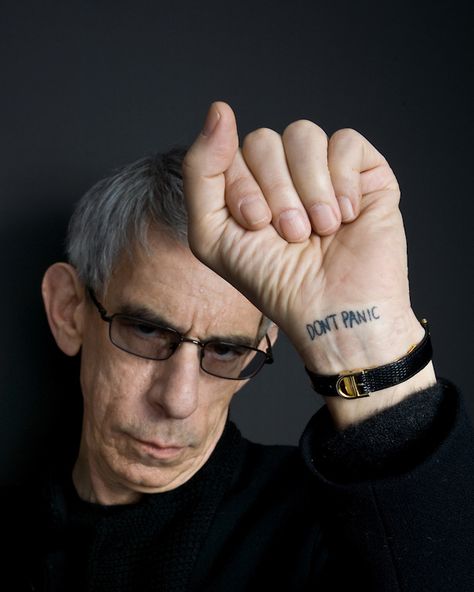 Richard Belzer (© Brian Smith) His tat says, "Don't panic." Richard Belzer, Amanda Rollins, Tattoo On Wrist, Classic Photography, Special Victims Unit, Law And Order Svu, Wrist Tattoo, Law And Order, Body Mods