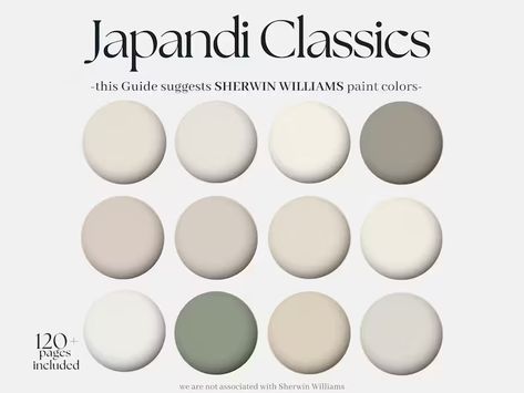 Sherwin-williams Japandi Classics Color Palette, 12 Sherwin Williams Paints for the Whole House, Neutral Modern Interior Design Collection - Etsy Japandi Paint Colors, Japandi Exterior, Japandi Color Palette, Wall Paint Colours, Japandi Interiors, Paint Palettes, Exterior Paint Color, Sherwin Williams Paint Colors, Coastal Colors