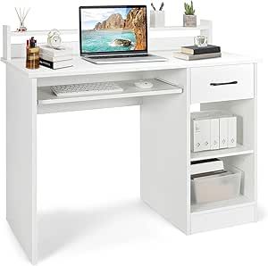 White Desk With Drawers, Study Laptop, Teen Desk, Modern Vanity Table, White Computer Desk, Desk With Drawer, Keyboard Tray, Bedroom Desk, Laptop Table