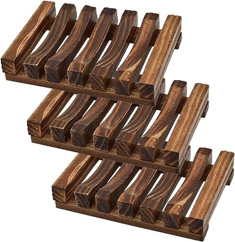 Amazon.com: Self Draining Soap Dish Holder/ Tray, 3 Pcs Natural Wooden Soap Saver, Soap Case for Shower, Bathroom, Extend Soap Life, Keep Soap Bars Dry Clean & Easy Cleaning（Charcoal） : Home & Kitchen Shower Soap Holder, Handmade Shampoo, Soap Dish For Shower, Draining Soap Dish, Soap Case, Wood Soap Dish, Wooden Soap Dish, Bar Soap Holder, Dish Holder