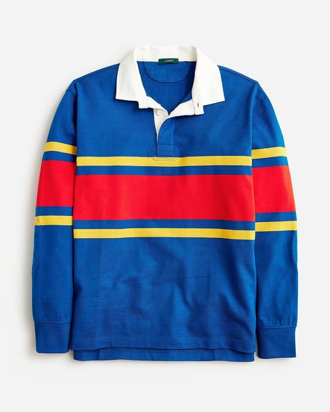 J.Crew: Rugby Shirt In Stripe For Men Mens Rugby Shirts, Adidas Rivalry Low, Fall Flannel, Blue Yellow Red, Blue Polo Shirts, Rugby Jersey, J Crew Men, Champion Reverse Weave, Blue Polo