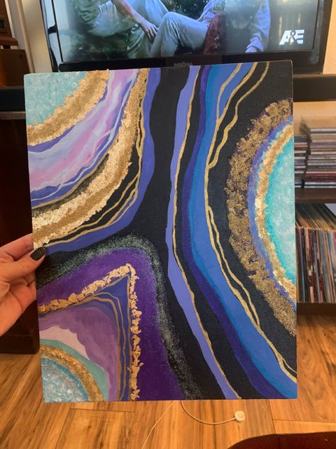 Agate Watercolor Painting, Diy Crystal Painting, Geode Acrylic Painting, Crystal Painting Acrylic, Agate Painting, Diy Large Wall Art, Geode Painting, Geode Wall Art, Agate Art