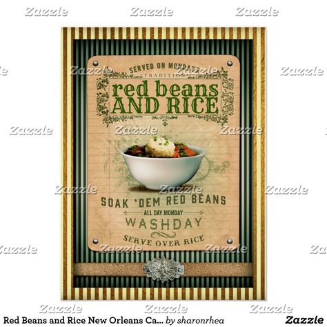 Red Beans and Rice New Orleans Cajun Poster Louisiana Cajun, Red Beans And Rice, Louisiana Art, New Orleans Art, Louisiana Recipes, Beans And Rice, New Orleans Mardi Gras, Mardi Gras Decorations, Party Goods