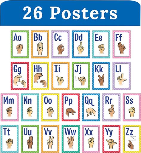 ASL Alphabet Learning: Help students learn and reinforce the American Sign Language alphabet with Carson Dellosa’s Sign Language Posters—a great tool for both homeschool and classroom décor. Asl Alphabet, Board Classroom, Hand Signs, Alphabet Learning, Sign Language Alphabet, Carson Dellosa, Decor Classroom, Teacher Boards, Alphabet Cards