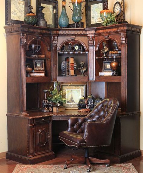 Hemispheres Furniture Store St. James Corner Desk By Philippe Langdon. Home office Corner Desk Vintage, Old Fashioned Furniture, Antique Wooden Furniture, Traditional Office Decor, Library Corner, Victorian Desk, Vintage Home Office, Amazing Furniture, Set Meja Makan