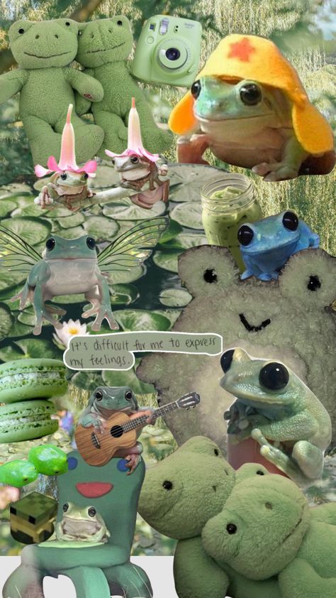 Frogs #aesthetic #moodboard #collage #vintage #frogs Frog Collage Wallpaper Aesthetic, Frog Collage, Frog Wallpaper, Cute Frogs, Mood Boards, Mood Board, Baby Mobile, Collage, Art