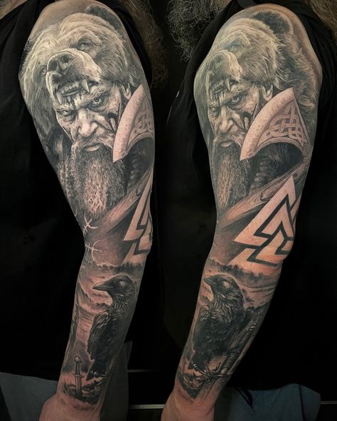 Berserker viking warrior sleeve fully completed. 95% healed with just a little redness from the final session Huge thanks to Chris for coming to me with this outstanding project. I’m extremely happy how it all came together. Till Valhalla! #vikingtattoo #berserker #fullsleevetattoo #healedtattoo Berserker Tattoo, Valhalla Tattoo, Viking Tattoo Sleeve, D Tattoo, Full Sleeve Tattoo, Viking Tattoos, Viking Warrior, Sleeve Tattoos, Vikings