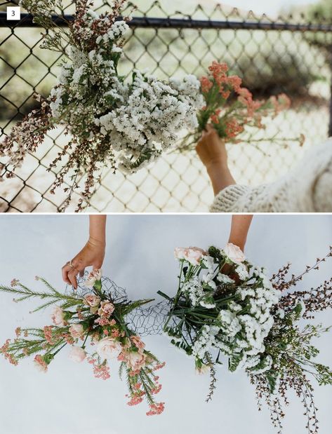 DIY Foam-Free Floral Installation | Green Wedding Shoes Hanging Flower Arrangements, Event Planning Organization, Sustainable Flowers, Floral Installation, Diy Arrangements, Diy Sprays, Flower Installation, Flower Arrangements Simple, Floral Arrangements Diy