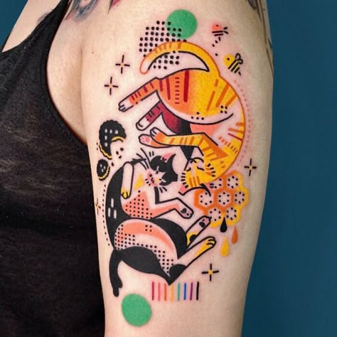 Kitty Tattoos, Korean Tattoo Artist, 16 Tattoo, Colorful Tattoos, Funky Tattoos, Kunst Tattoos, Cute Little Tattoos, Tatuaje A Color, Little Tattoos