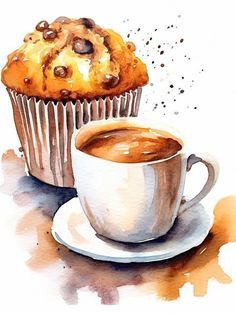 Watercolour Coffee Painting, Urban Portraits, Coffee Watercolor, Coffee Cup Art, Watercolor Beginner, Food Clipart, Coffee Drawing, Watercolor Food, Coffee Painting