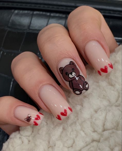 Nails Bear Design, Animation Nails, Gender Reveal Nails, Bear Nails, Nail Store, Bears Nails, Winter Nails Acrylic, Pretty Nail Art Designs, Pretty Gel Nails