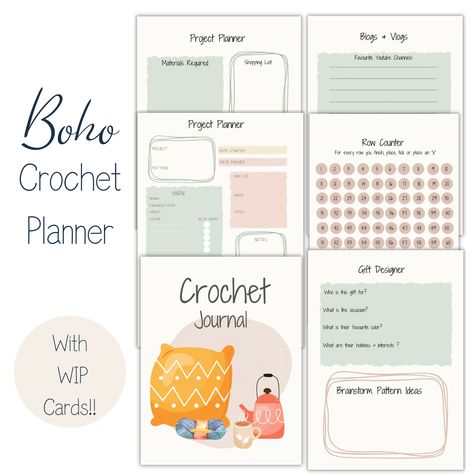 Crochet Project Planner, Crochet Planner, Crochet Journal, Daily Planner Journal, Project Tracker, Yarn Stash, Project Planner, Boho Crochet, Note Paper