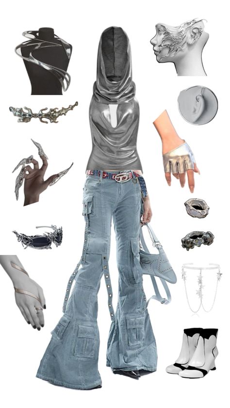 Dystopian Cyberpunk Chrome Top Silver Top Cool Outfit Silver Top Outfit, Cyberpunk Aesthetic Outfit, Dystopian Outfits, Dystopian Cyberpunk, Cyberpunk Outfit, Chrome Top, Cool Outfit, Cyberpunk Aesthetic, Silver Top