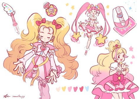 Precure Fanart, Pink Characters, Fanart Ideas, Magical Girl Aesthetic, Drawing Hair Tutorial, Pretty Artwork, Pixel Art Tutorial, Mahō Shōjo, Fairies Elves