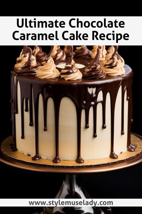 Indulge in this rich chocolate cake layered with caramel buttercream and drizzled with silky ganache. A show-stopping dessert! Caramel Cake Recipes, Caramel Buttercream Frosting, Caramel Cake Recipe, Chocolate Caramel Cake, Caramel Buttercream, Caramel Desserts, Heart Shaped Chocolate, Rich Chocolate Cake, Caramel Cake