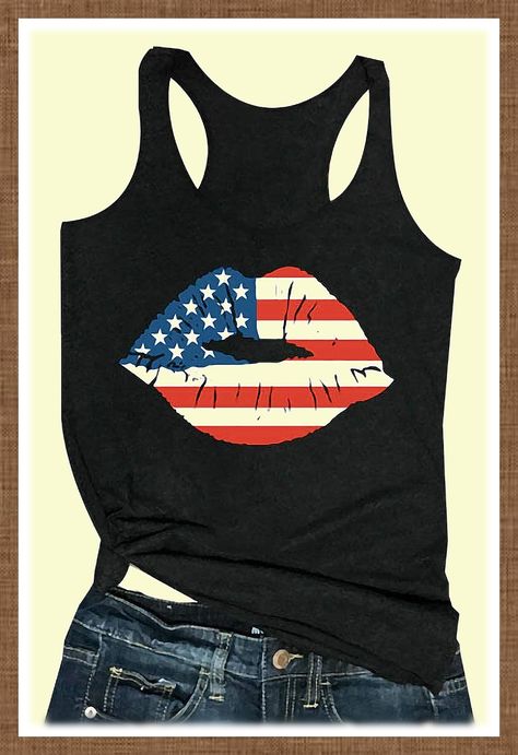 VILOVE American Patriotic Summer Sleeveless Funny 4th Of July, Patriotic Shirt, Top Ideas, American Patriot, Patriotic Shirts, Jean Top, Casual Tee, Cami Tanks, Cricut Ideas