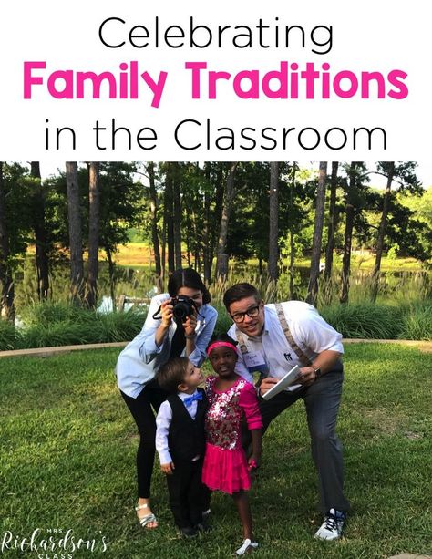 Celebrating families and family traditions in the classroom is incredibly valuable for our students. Use these ideas to celebrate families in your kindergarten and first grade classroom. Preschool Family Day Activities, Family Day Activities Kindergarten, Celebration Of Learning Ideas, Family Traditions Preschool Theme, Family Traditions Lesson, Christmas Around The World Activities, Ece Classroom, Around The World Activities, Diverse Learners