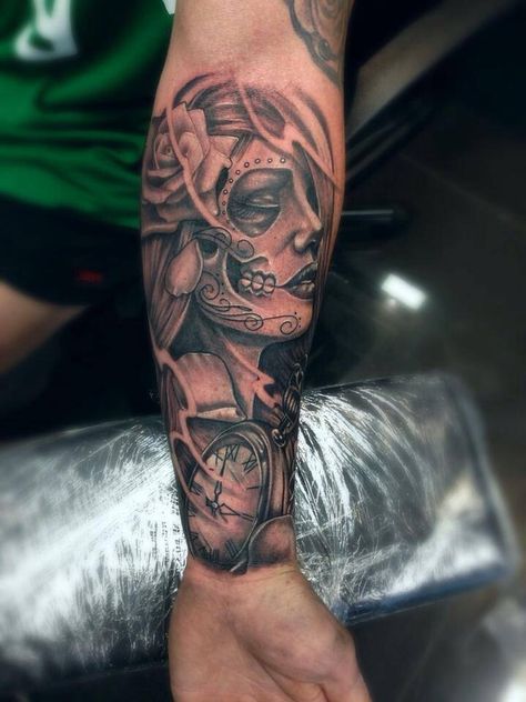 Tattoo. Day of the dead Dia De Los Muertos Tattoo Ideas Sleeve, Day Of The Dead Tattoo For Women, Day Of The Dead Flash Tattoo, Day Of The Dead Leg Tattoo, Day Of The Dead Tattoos, Mens Day, Day Of Dead Girl Tattoo, Dawn Of The Dead, Dead Tattoo