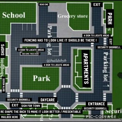 Town Layouts For Bloxburg, Aesthetic Bloxburg City Layout, Bloxburg Town Layout Ideas Big Plot, Town Layouts Bloxburg Large Plot, Bloxburg Build Inspiration, Blockburg Town Layouts, Bloxburg Hotel Ideas Exterior Layout, Large Town Layout Bloxburg, Bloc Burg City Layout