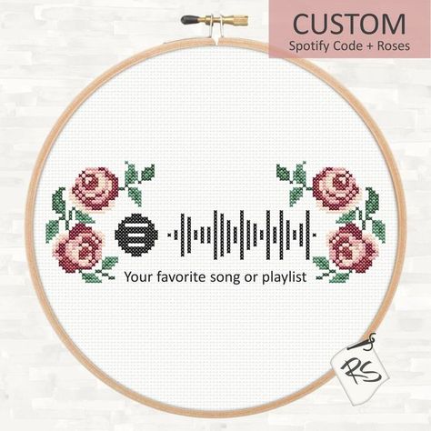 RowStitch 💙💛🕊️ on Instagram: "I'm so exited to share the personalized Spotify Code Cross Stitch Pattern with you😍 It took me weeks to figure it all out and I'm extremly happy to finally be able to create custom patterns for you! Yes, the code works perfectly for all of your favorite songs, playlists and artists :) The pattern for the roses is included as well. An amazing handmade gift for your friends and loved ones🤗 ~♡~♡~♡~ #crossstitch #smallbusiness #etsyshop #crossstitchpattern #modernc Cross Stitch For Friends Gifts, Fleetwood Mac Cross Stitch, Cross Stitch Patterns Aesthetic, Harry Styles Cross Stitch, Aesthetic Cross Stitch, Spotify Code, Stitch Ideas, Floral Cross Stitch, Modern Cross Stitch