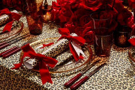 Fiona Leahy, Leopard Print Party, New Year Table, Creative Candles, Christmas Tablescape, Vintage Napkins, Vintage Candlesticks, Red Party, Red Table