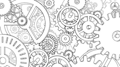 Clock Mechanism Drawing, Mechanical Gears Drawing, Mechanical Art Drawing, Gear Sketch, Gears Drawing, Gear Drawing, Steampunk Drawing, Steampunk Patterns, Gears And Cogs