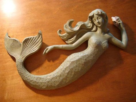 Seashell Sculpture, Mermaid Seashell, Mermaid Home Decor, Mermaid Sculpture, Ocean Home, Ocean Home Decor, Mermaid Pictures, Mermaid Decor, Mermaids And Mermen