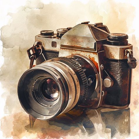 Vintage Camera Drawing, Vintage Cameras Drawing, Vintage Cameras Art, Watercolor Camera, Photography Layout, Steampunk Vehicle, Camera Cartoon, Camera Drawing, Camera Art