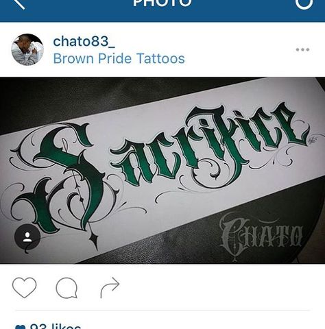 Sacrifice Tattoo Fonts, Sacrifice Tattoo, Baby Angel Tattoo, Script Tattoos, Green Tattoos, Pride Tattoo, Idea Tattoo, Band Tattoos, Stencil Outline