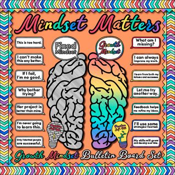 Growth Mindset Bulletin Board: It can be difficult working with students who exhibit negative self-talk all year long. Combat those fixed mindsets by promoting positive self-talk! This classroom decor pack will help all students over the emotional hurdles of learning. Growth mindset is a great way t... Student Growth Mindset, Brain Poster, 365 Jar, Mindset Bulletin Board, Growth Mindset Bulletin Board, Teaching Growth Mindset, Growth Mindset Classroom, Summer Bulletin Boards, Ra Bulletin Boards