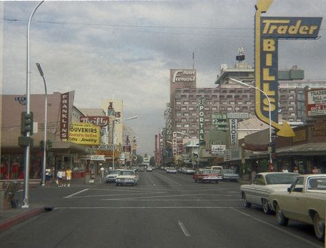 Las Vegas - Fremont Street - 1968 | Downtown Las Vegas, look… | Flickr Instamatic Camera, Fremont Street Experience, Las Vegas Photos, Downtown Las Vegas, 4th Street, Digital Clock, Historical Society, 90 Degrees, Historical Photos