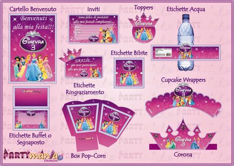 Festa stampabile a tema "Principesse Disney" INFO:  partymaniadesign@hotmail.com Disney Princess Party, Birthday Supplies, Big Party, Party Kit, Kit Digital, Princess Party, Candy Bar, Tea Party, Crafts For Kids