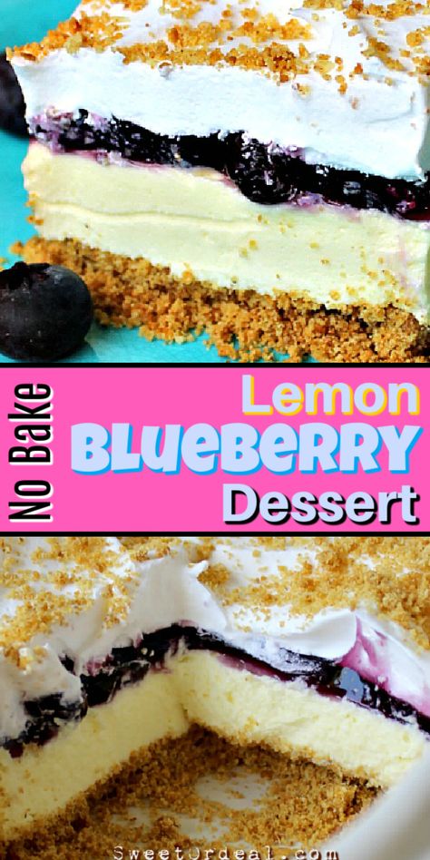 Lemon Blueberry Dessert Recipes, Lemon Lasagna, Blueberry Desserts Recipes, No Bake Lemon, Chilled Desserts, Blueberry Desserts, Lemon Dessert Recipes, Cold Desserts, Refreshing Desserts