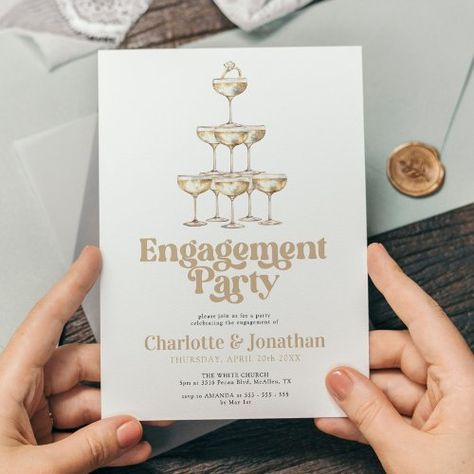 $1.98 | Elegant Champagne Stylish Retro Engagement Party | Engagement Party Invitations | engagement party, boho, retro vintage, elegant, modern, simple, chic, desert, pastel, champagne Retro Engagement Party, Engagement Party Brunch, Engagement Party Dinner, Small Engagement Party, Backyard Engagement Parties, Engagement Party Diy, Engagement Party Themes, Engagement Party Planning, Engagement Party Games