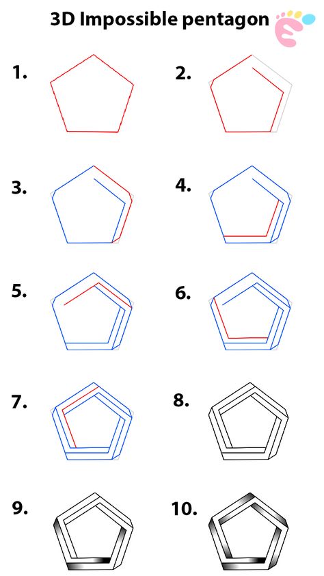 Impossible Shapes Step By Step, 3d Triangle Drawing, Optical Illusions Art Drawing Step By Step, Illusion Art Drawing Simple Step By Step, Opt Art Step By Step, 3d Pencil Drawings Step By Step, Op Art Step By Step, Optical Illusions Art Step By Step, Step By Step Drawings