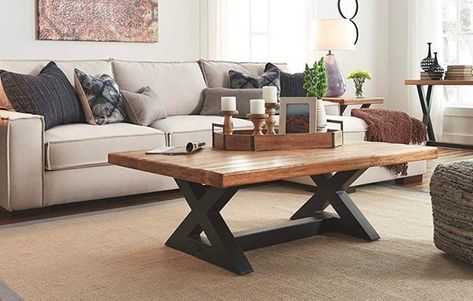 Coffee Table Placement, Glass Table Living Room, Wooden Coffee Table Designs, Big Coffee Table, Center Table Decor, Rustic Wooden Coffee Table, Wood Coffee Table Rustic, Rustic Farmhouse Table, Living Room Table Sets