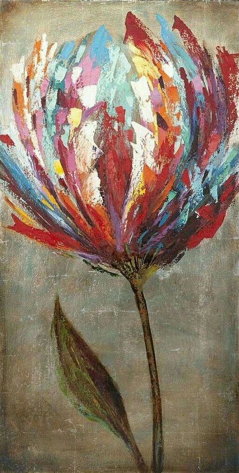 Tulips Abstract Painting, Proteas Painting, Abstract Flower Painting Modern, Colour Therapy, Canvas For Beginners, Soyut Sanat Tabloları, Simple Acrylic Paintings, Beginner Painting, Flower Art Painting