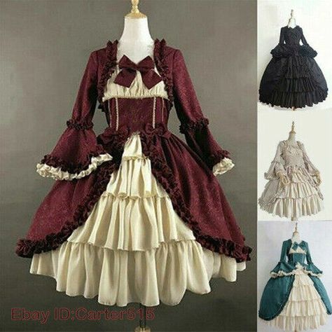 Premium Quality Women Gothic Lolita Dress Tiered Ruffle Medieval Victorian Vintage Costume, Fashion Women's Dresses Red Ball Gown, Vintage Pumpkin, Pink Ball Gown, Vestidos Color Rosa, Halloween Retro, Court Dresses, Dress Sleeve Styles, Dress Cake, Medieval Dress