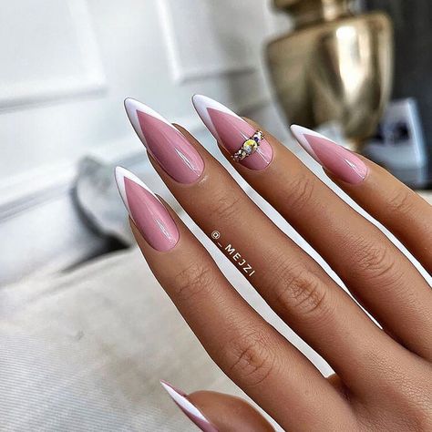 French Stiletto Nails, Pink And White Nails, Pink White Nails, Opal Nails, Stiletto Nails Designs, White Nail Designs, Stick On Nails, French Tip Nails, Long Acrylic Nails