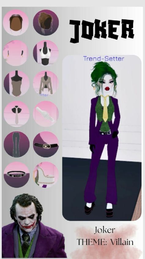 joker in dti (dress to impress) Dti Outfits Theme Joker, Dti Costume Party Free, Daredevil And Troublemakers Dti Outfit, Villans Dress To Impress, Spider Man Dti Outfit, Dare Devils And Troublemakers Outfit Dress To Impress, Dress To Impress Roblox Game Outfit Ideas Theme Costume Party, Dti Outfits Ideas Villain, Villans Dti Outfits