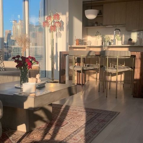 Cassandra Noel Home, New York Night Apartment View, Apartment Therapy, Apartment Decor, Chicago, My Favorite, Dining Table, Apartment, Table Decorations