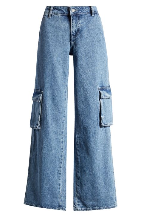 Side cargo pockets give you ample space on these faded wide-leg jeans that give you definite retro vibes. 29 1/2" inseam; 24" leg opening; 10" front rise; 14 1/2" back rise (size 29) Zip fly with button closure Side cargo pockets 100% cotton Machine wash, tumble dry Imported Over Sized Jeans, Big Baggy Jeans, Trendy Wide-leg Cargo Jeans With Multiple Pockets, Baggy Wide-leg Jeans With Pockets, Wide-leg Streetwear Jeans With Pockets, Baggy Jeans With Pockets, Wide-leg Cotton Jeans With Cargo Pockets, Wide-leg Cargo Jeans With Hip Pockets For Streetwear, Jean Cargo Pants