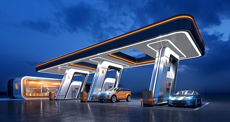 Fuel Station Design, Kota Masa Depan, Electric Station, Gasoline Station, Fuel Station, Petrol Pump, Electric Charge, Future Buildings, Entrance Gates Design