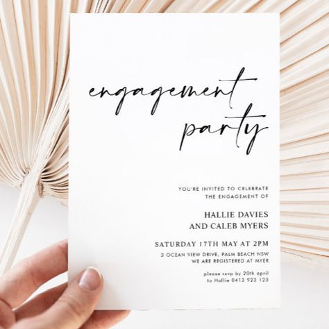 $3.08 | Modern Simple Script Black White Engagement Party #engagement party invitation, minimal engagement invitation, modern engagement, modern script engagement, script font, simple engagement, script engagement invitation, elegant engagement invitation, black and white, classic engagement invitation Fall Engagement Party Invitations, Modern Engagement Party, Winter Engagement Party, White Engagement Party, Elegant Engagement Party, Retro Wedding Invitations, Christmas Engagement, Engagement Celebration, Black Invitation